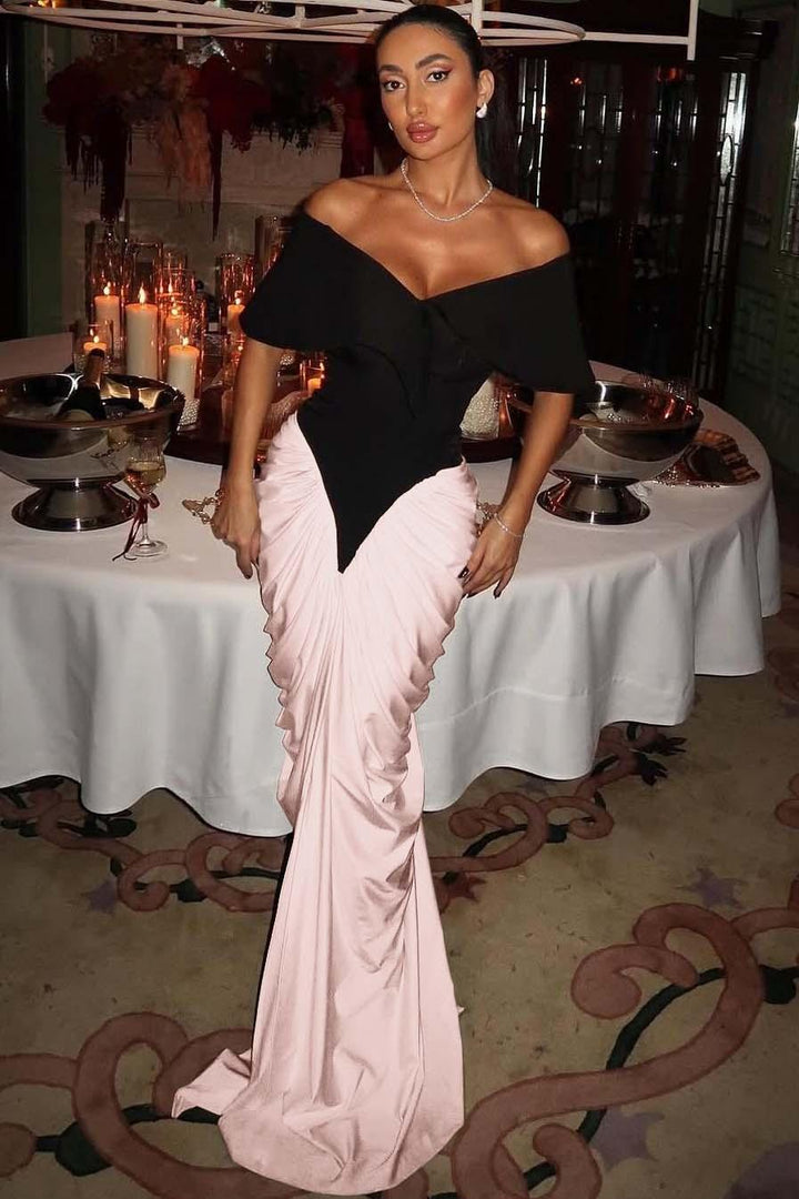 off the shoulder dress with gloves Shimmering Fitted Off The Shoulder Gown With Matching Gloves 4 / Emerald