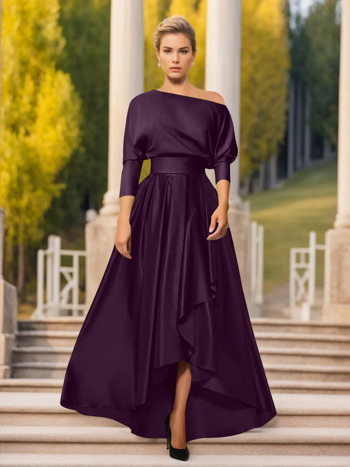 One-Shoulder A-Line Princess Dress with 3/4 Sleeves for Mothers of the  Bride &