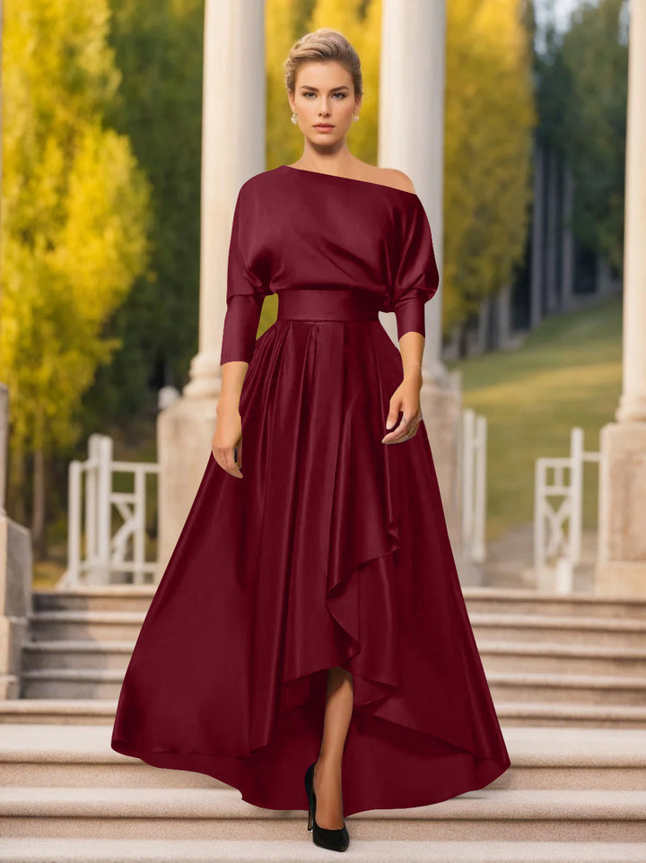 One-Shoulder A-Line Princess Dress with 3/4 Sleeves for Mothers of the Bride & Groom One-Shoulder A-Line Princess Dress with 3/4 Sleeves for Mothers of the Bride & Groom