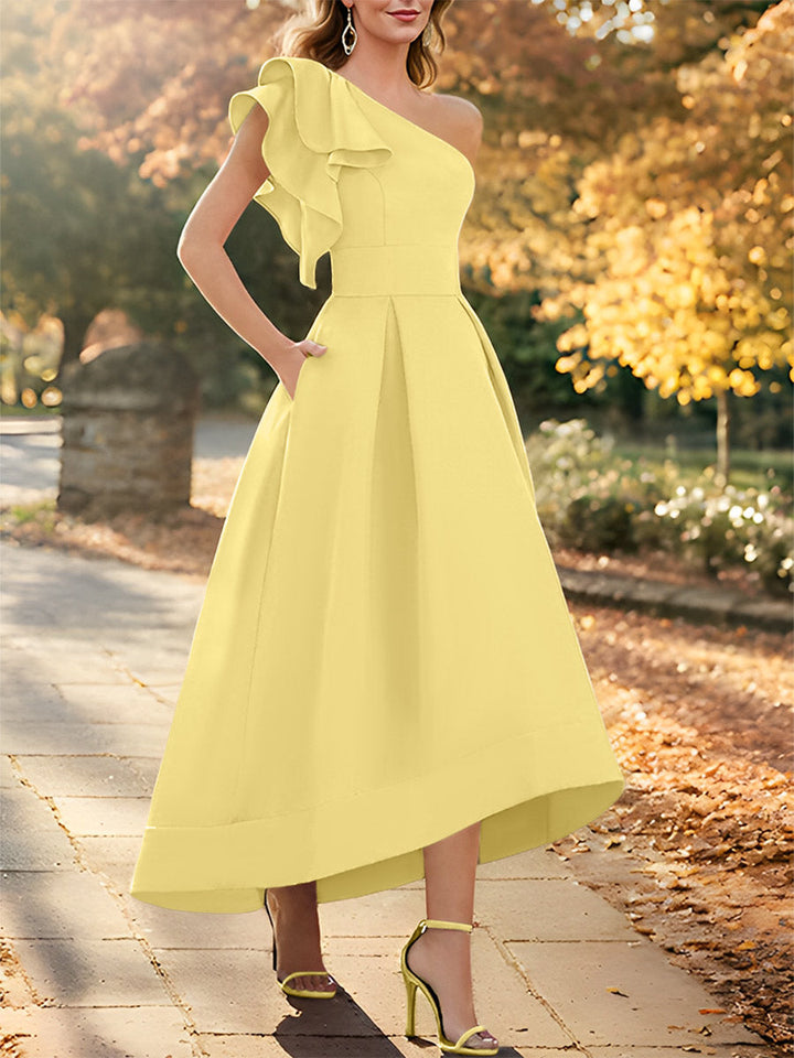 One-Shoulder Asymmetrical A-Line Princess Dress for the Mother of the Bride  Sleeveless with Ruffles