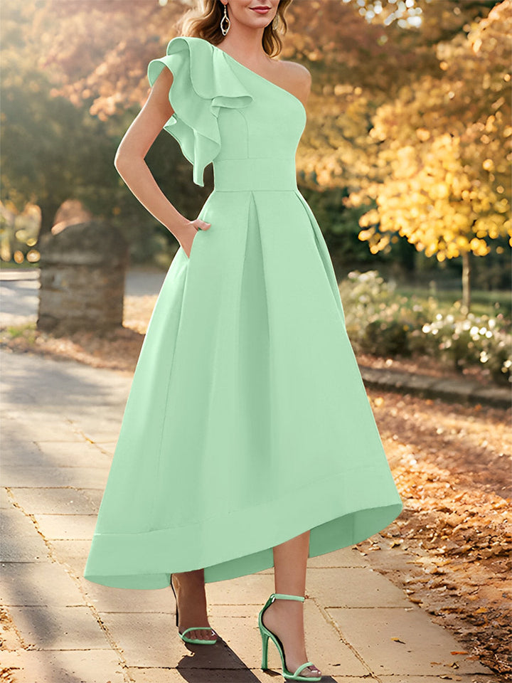 One-Shoulder Asymmetrical A-Line Princess Dress for the Mother of the Bride  Sleeveless with Ruffles