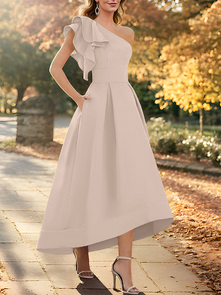 One-Shoulder Asymmetrical A-Line Princess Dress for the Mother of the Bride  Sleeveless with Ruffles