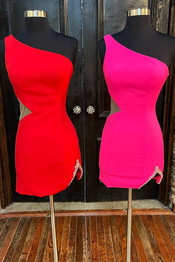 Koscy One-Shoulder Cutout Short Party Dress with Slit