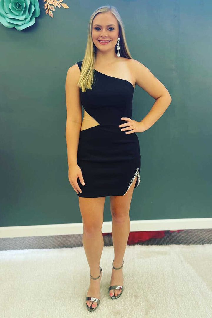 Koscy One-Shoulder Cutout Short Party Dress with Slit