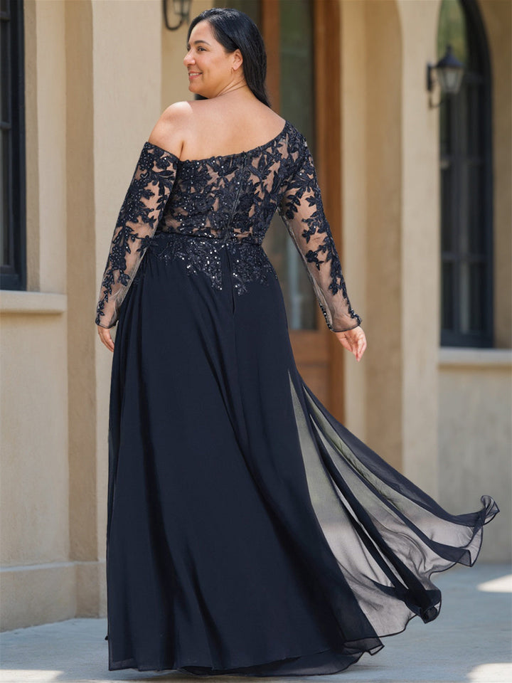 fitted lace wedding dress Lace Long Sleeves Satin Prom Evening Dresses One Shoulder – alinanova main image 1