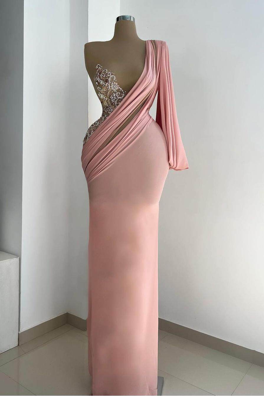 one sleeve mermaid dress One Shoulder Long Sleeve Mermaid Long Formal Dress With Appliques