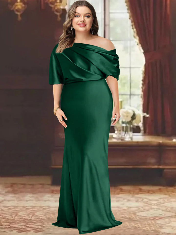 One-Shoulder Plus Size Floor-Length Sheath Mother of the Bride Dress with Ruffles One-Shoulder Plus Size Floor-Length Sheath Mother of the Bride Dress with Ruffles
