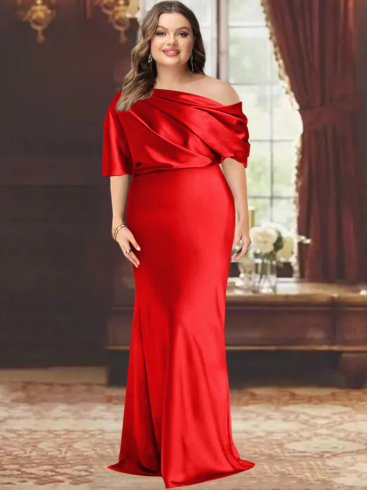 One-Shoulder Plus Size Floor-Length Sheath Mother of the Bride Dress with Ruffles One-Shoulder Plus Size Floor-Length Sheath Mother of the Bride Dress with Ruffles