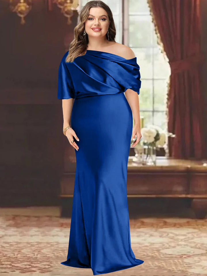 One-Shoulder Plus Size Floor-Length Sheath Mother of the Bride Dress with  Ruffles