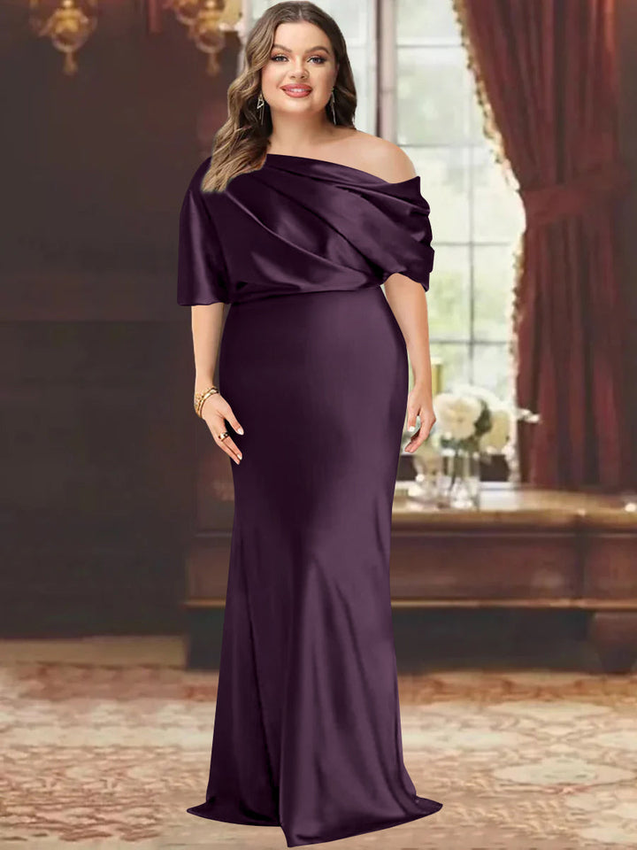 One-Shoulder Plus Size Floor-Length Sheath Mother of the Bride Dress with  Ruffles