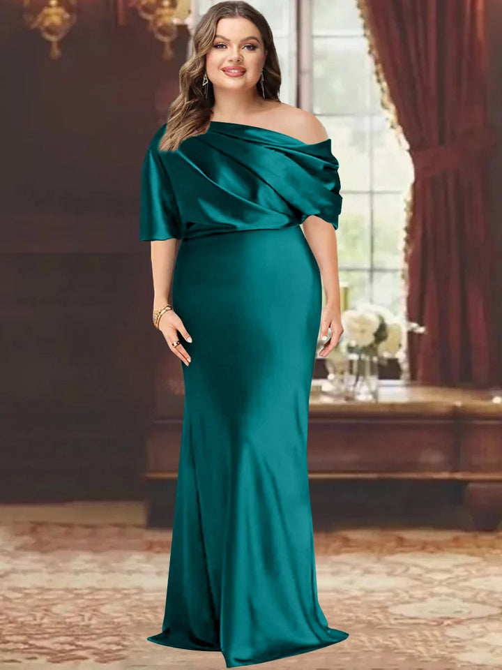 One-Shoulder Plus Size Floor-Length Sheath Mother of the Bride Dress with  Ruffles