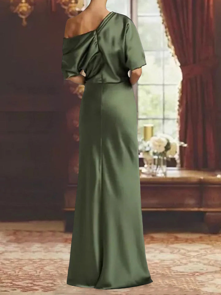 One-Shoulder Plus Size Floor-Length Sheath Mother of the Bride Dress with Ruffles One-Shoulder Plus Size Floor-Length Sheath Mother of the Bride Dress with Ruffles