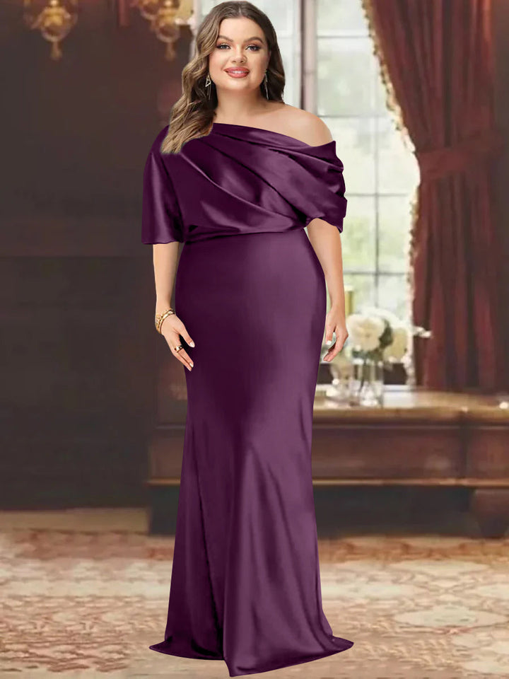 mother of the bride one shoulder dresses One-Shoulder Plus Size Floor-Length Sheath Mother of the Bride Dress with Ruffles