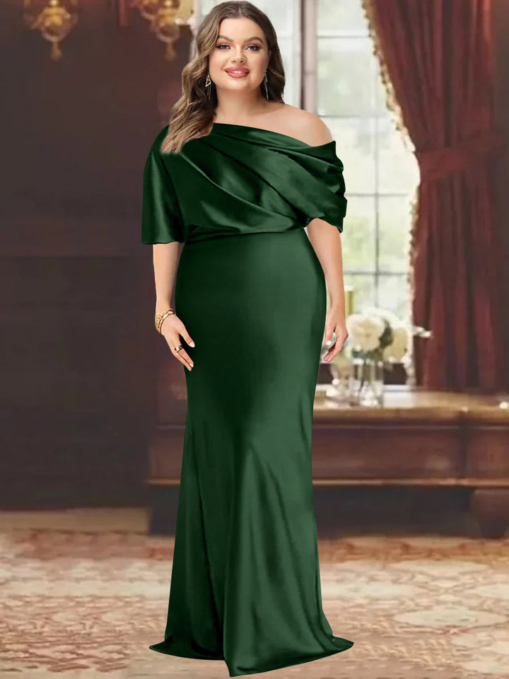 One-Shoulder Plus Size Floor-Length Sheath Mother of the Bride Dress with Ruffles One-Shoulder Plus Size Floor-Length Sheath Mother of the Bride Dress with Ruffles