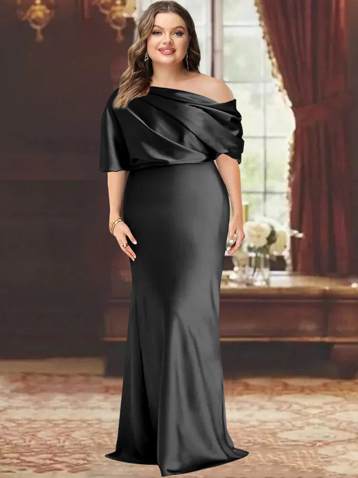 One-Shoulder Plus Size Floor-Length Sheath Mother of the Bride Dress with Ruffles One-Shoulder Plus Size Floor-Length Sheath Mother of the Bride Dress with Ruffles