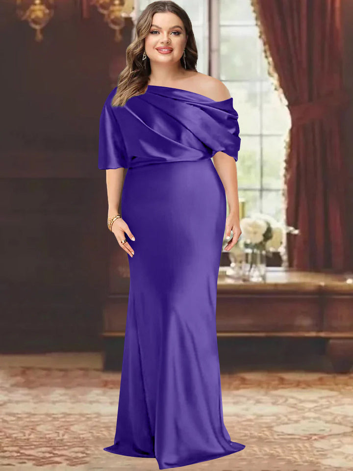 One-Shoulder Plus Size Floor-Length Sheath Mother of the Bride Dress with Ruffles One-Shoulder Plus Size Floor-Length Sheath Mother of the Bride Dress with Ruffles