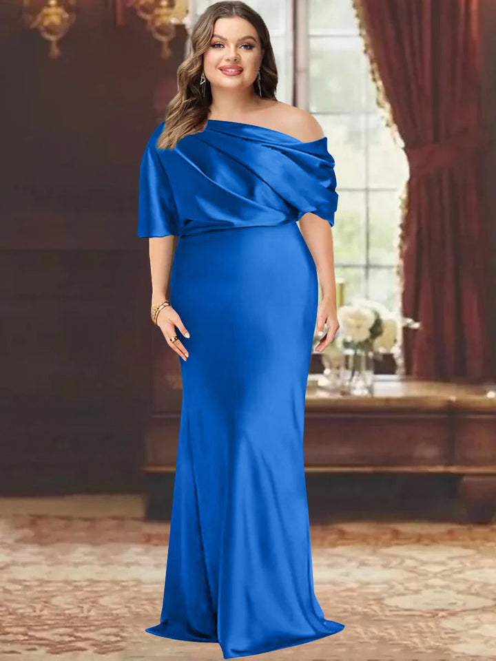 One-Shoulder Plus Size Floor-Length Sheath Mother of the Bride Dress with Ruffles One-Shoulder Plus Size Floor-Length Sheath Mother of the Bride Dress with Ruffles