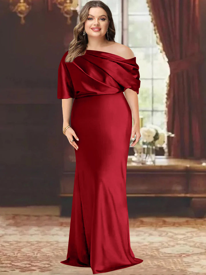 One-Shoulder Plus Size Floor-Length Sheath Mother of the Bride Dress with Ruffles One-Shoulder Plus Size Floor-Length Sheath Mother of the Bride Dress with Ruffles