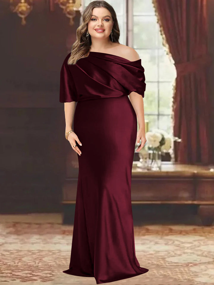 plus size mother of the bride dresses burgundy One-Shoulder Floor-Length Sheath Dress with Ruffles color:ss-lux-classics-46izmjb63xml-218 Grandpas Cabin - 7 Sleeve Style Color:Hunter/Rose Gold