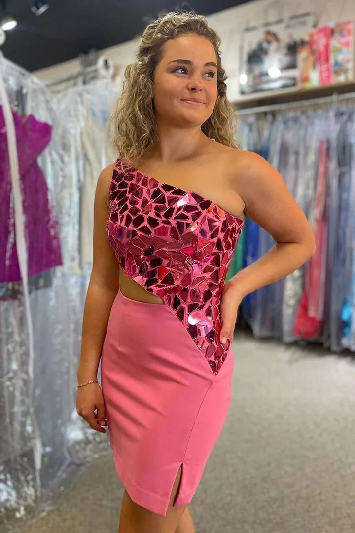 Koscy Sheath One Shoulder Homecoming Dress with Slit