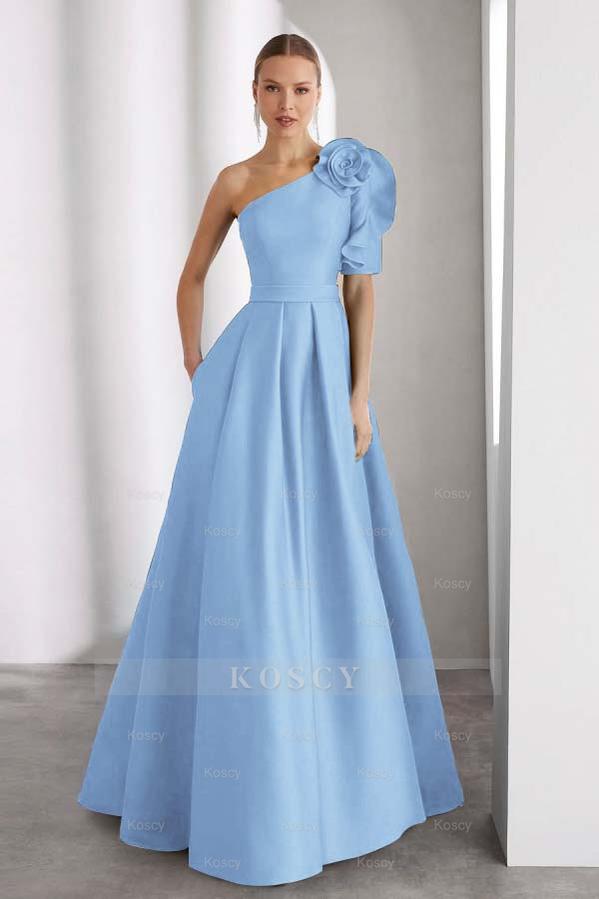 One Shoulder Sleeveless Long A Line Formal Dress With Pockets One Shoulder Sleeveless Long A Line Formal Dress With Pockets