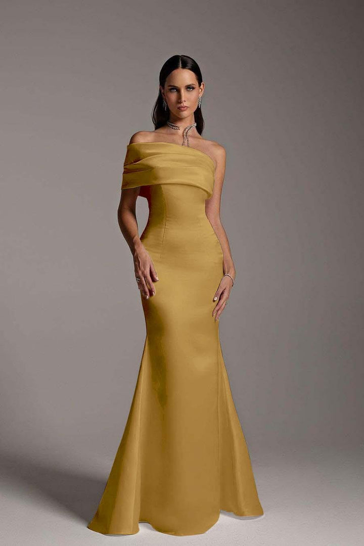 long one-shoulder bridesmaid dress with ruffles Navy Blue Bridesmaid Dresses Women's Sheath One-Shoulder Sleeveless Ruched Floor-Length Formal Guest Evening Cocktail Party Gowns