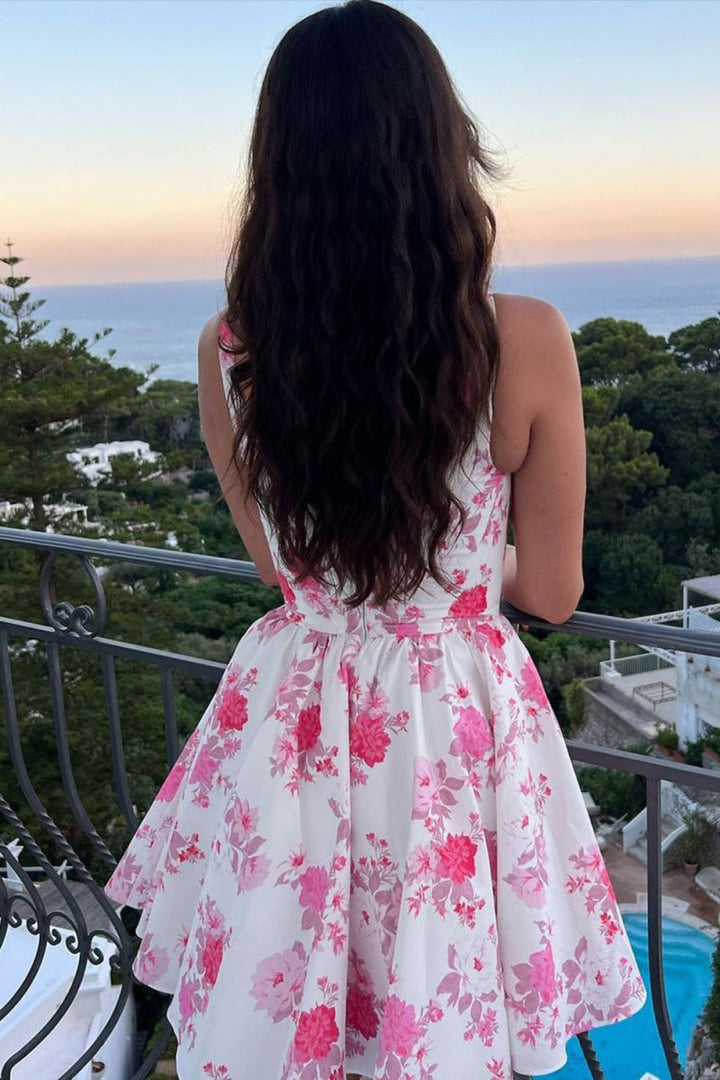 Koscy Pink A Line Floral Short Homecoming Dress