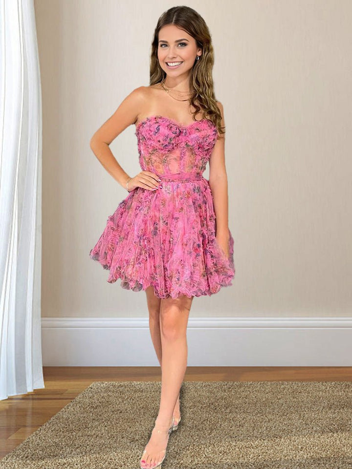 Koscy A Line Strapless Floral Homecoming Dress