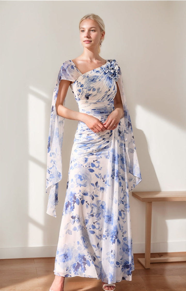 chinese dress ladies Floral Printed Pleated A-Line Dress S / Black main image 0