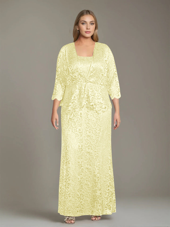 Plus Size 2-Piece Mother of the Bride Dress Set with Square Neck and Floor-Length Sheath