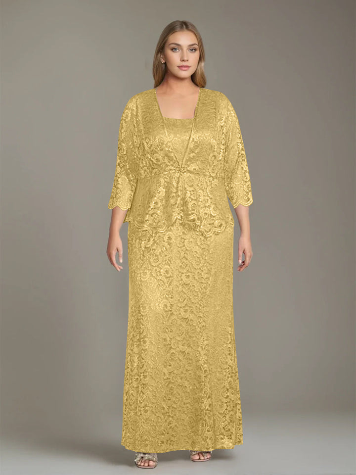 Plus Size 2-Piece Mother of the Bride Dress Set with Square Neck and Floor- Length