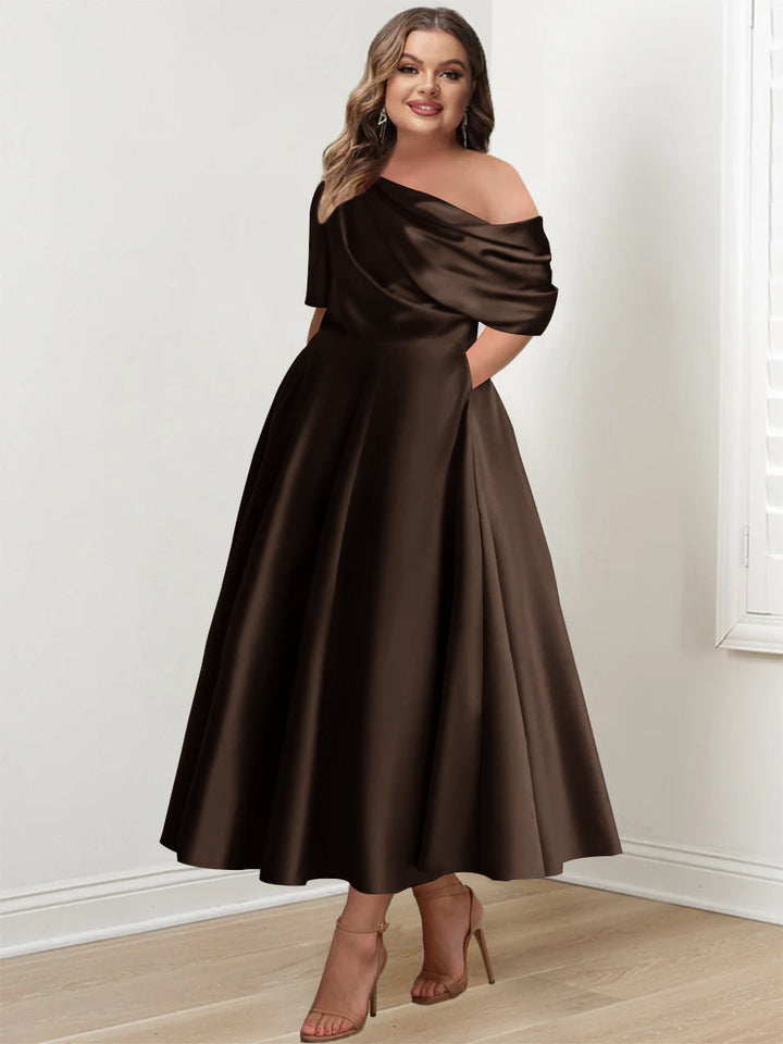 One-shoulder A-line Princess Dress with Ruffles for the Mother of the Bride