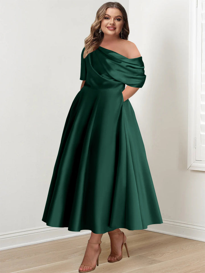 one shoulder mother of the bride dresses Plus Size A-Line Princess Ankle-Length One-Shoulder Mother of the Bride  Dress with Ruffles