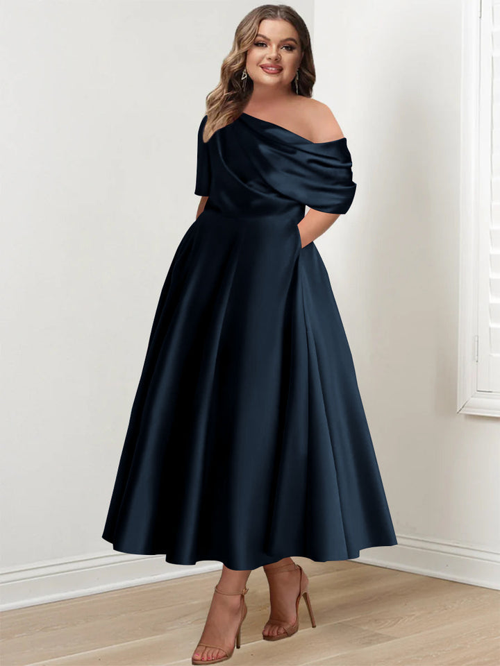 Plus Size A-Line Princess Ankle-Length One-Shoulder Mother of the Bride Dress with Ruffles Plus Size A-Line Princess Ankle-Length One-Shoulder Mother of the Bride Dress with Ruffles