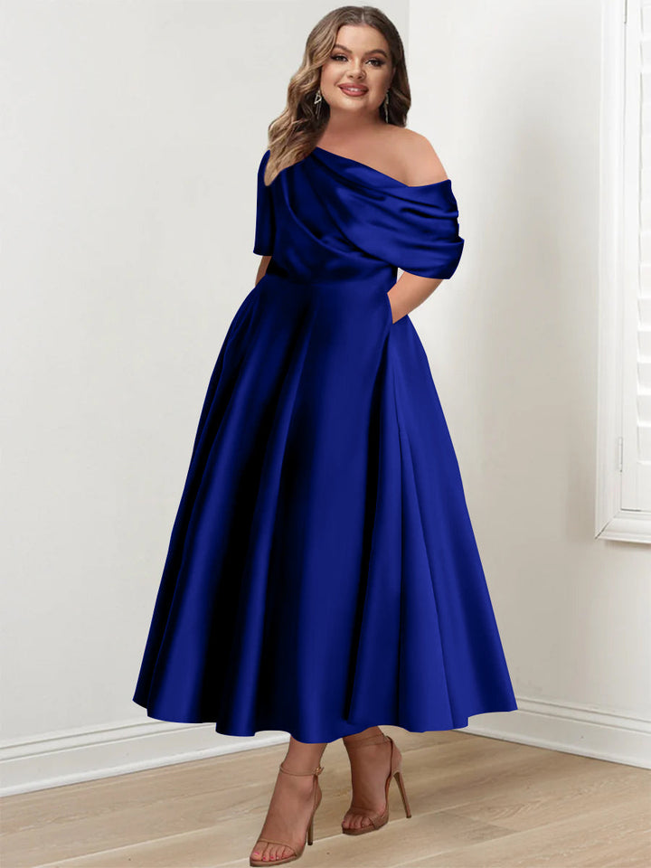 Plus Size A-Line Princess Ankle-Length One-Shoulder Mother of the Bride Dress with Ruffles Plus Size A-Line Princess Ankle-Length One-Shoulder Mother of the Bride Dress with Ruffles
