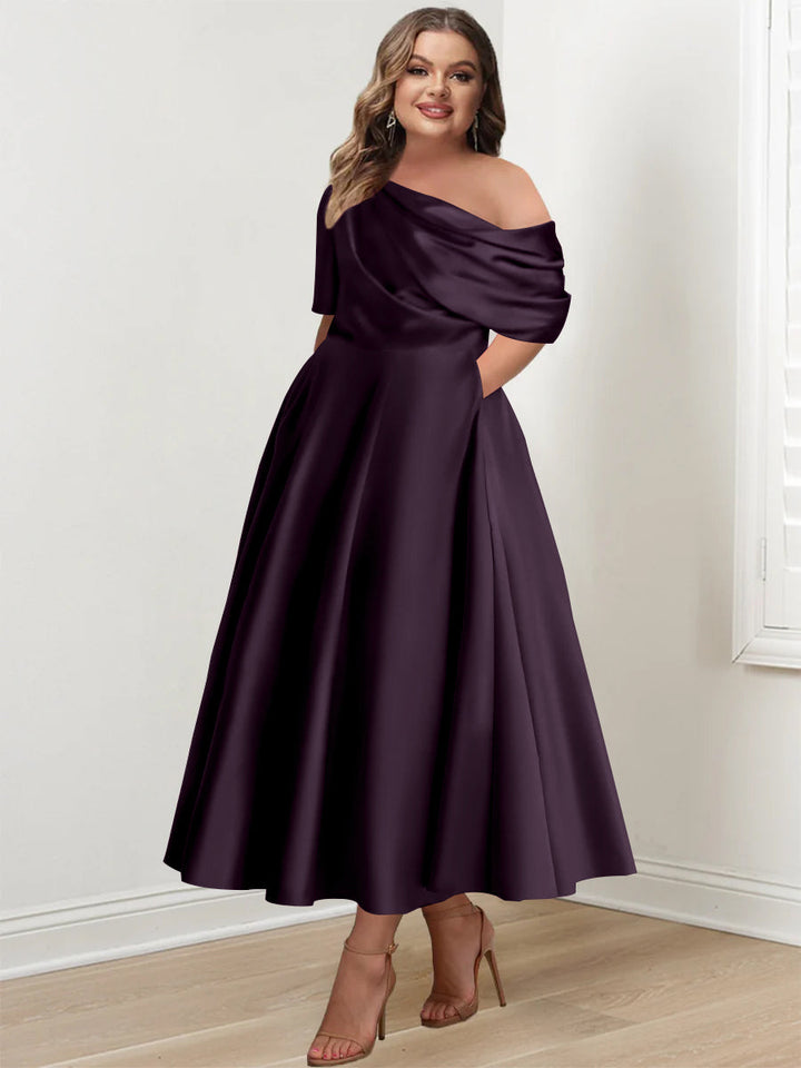 One-shoulder A-line Princess Dress with Ruffles for the Mother of the Bride