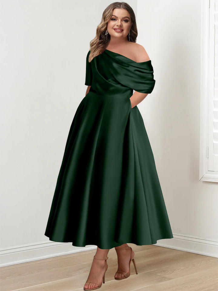 One-shoulder A-line Princess Dress with Ruffles for the Mother of the Bride