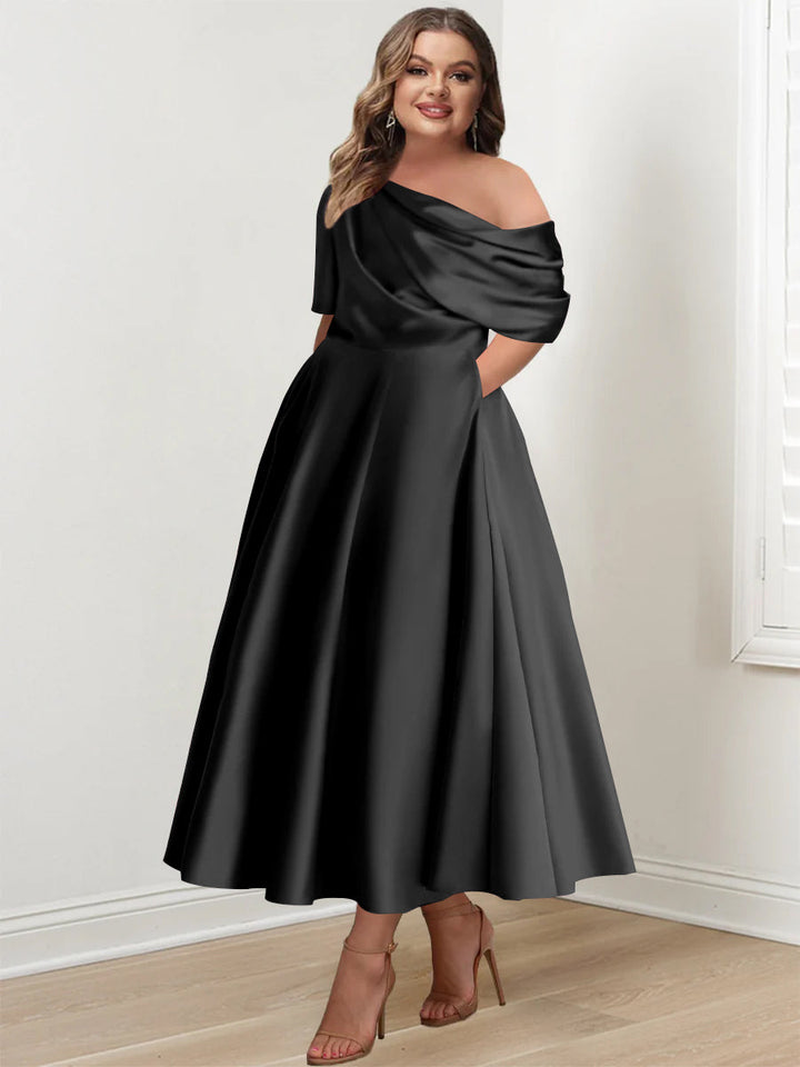One-shoulder A-line Princess Dress with Ruffles for the Mother of the Bride