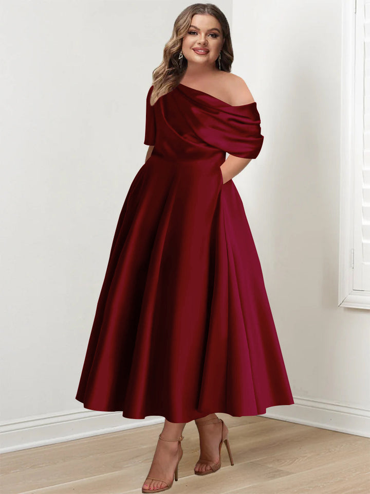 Plus Size A-Line Princess Ankle-Length One-Shoulder Mother of the Bride Dress with Ruffles Plus Size A-Line Princess Ankle-Length One-Shoulder Mother of the Bride Dress with Ruffles