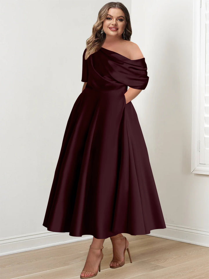 Plus Size A-Line Princess Ankle-Length One-Shoulder Mother of the Bride Dress with Ruffles Plus Size A-Line Princess Ankle-Length One-Shoulder Mother of the Bride Dress with Ruffles