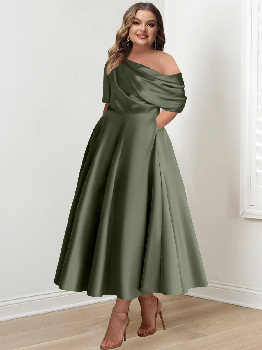one shoulder mother of the bride dress One-shoulder A-line Princess with Ruffles for the Ruffles;Fully Lined Navy Blue Embroidered Maxi- Size:US 12 / EU 44 / UK 16 reds