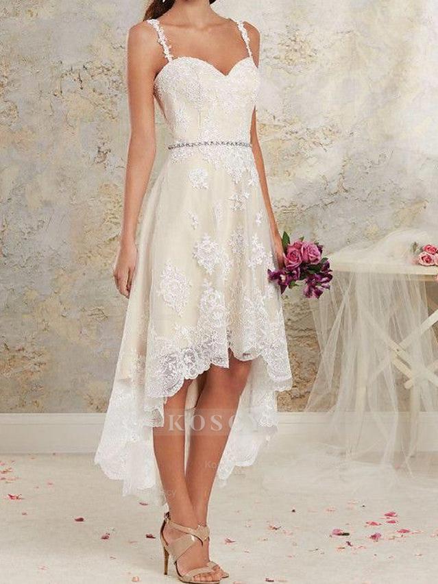 Plus Size A-Line Wedding Dress with Spaghetti Straps and Asymmetrical