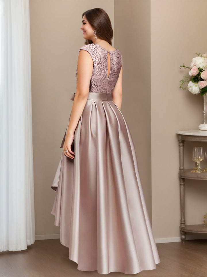 Plus Size Asymmetrical A-Line Mother Of The Bride Dress With Jewel Neck And Pleats Plus Size Asymmetrical A-Line Mother Of The Bride Dress With Jewel Neck And Pleats