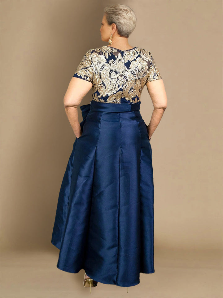 Plus Size Asymmetrical A-Line Princess Dress with Round Neck and Short  Sleeves