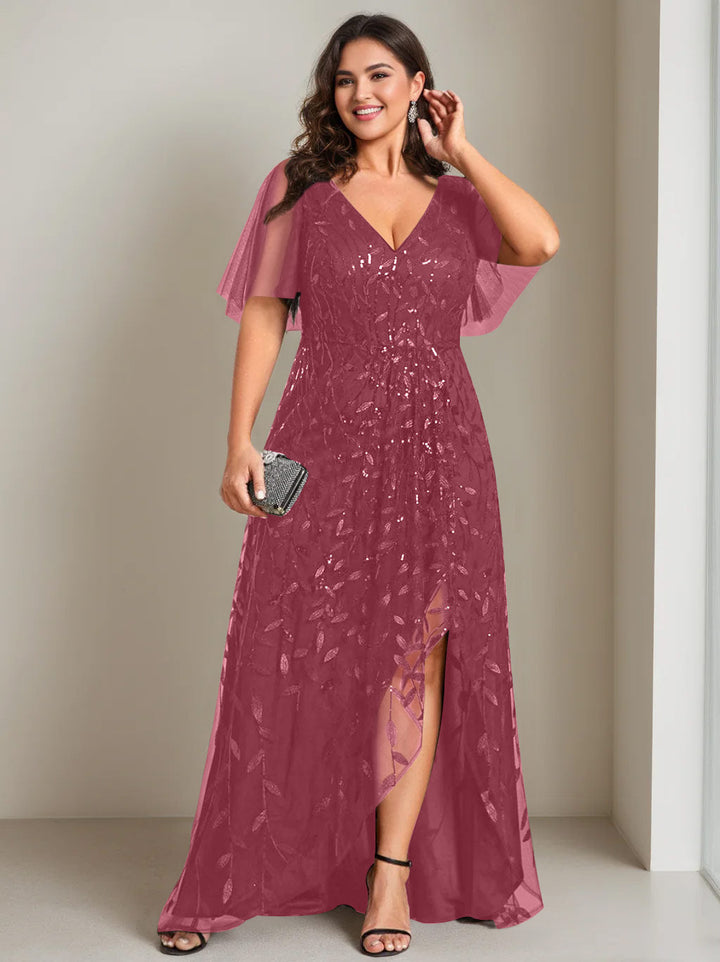 Plus Size Asymmetrical A-Line Princess V-Neck Short Sleeve Mother of the  Bride Dress with