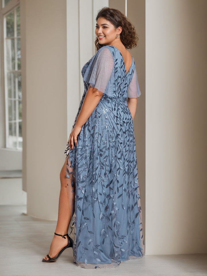 plus size asymmetrical dress A-Line Princess V-Neck Short Sleeve Mother of the Bride with Side Slit Size:Size 14 Plus Size Asymmetrical A-Line Full Price