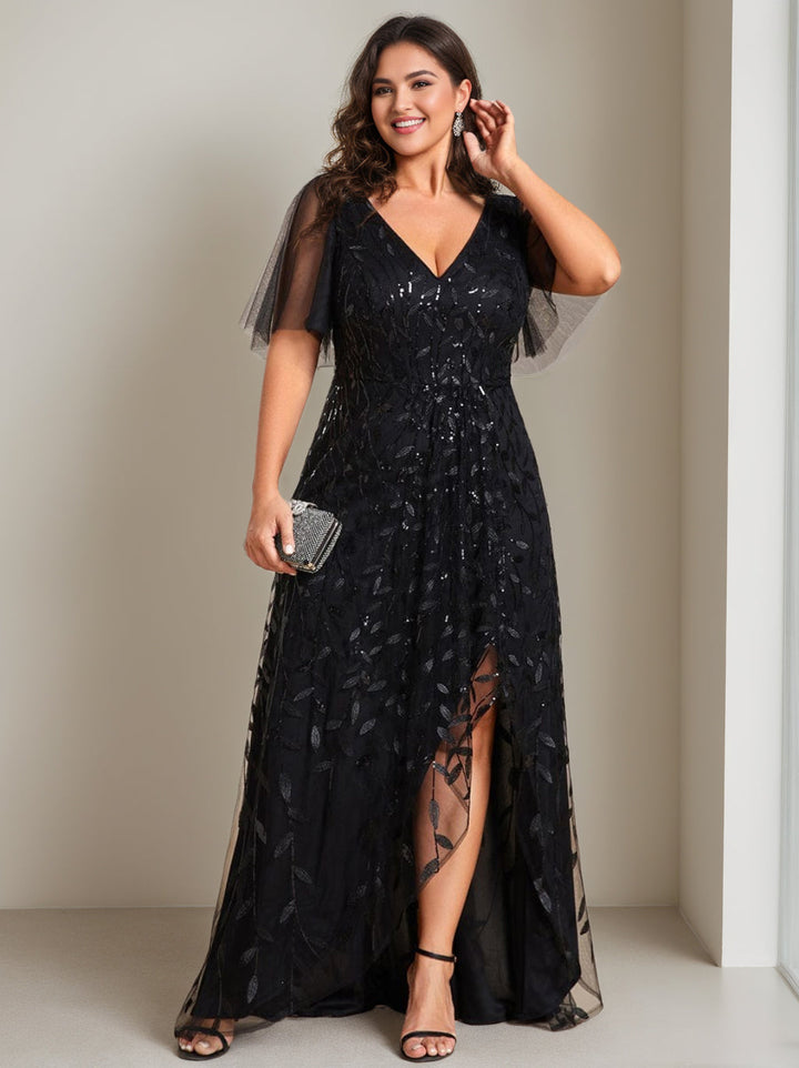navy blue dress for baby girl A-Line/Princess V-Neck Evening Dresses Floor-length Prom Party Dress W