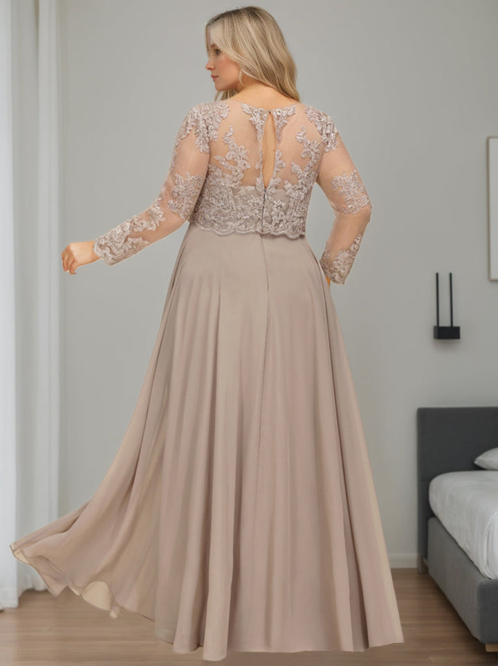 Plus Size Floor-Length A-Line Mother of the Bride Dress with Scoop Neck and  Long