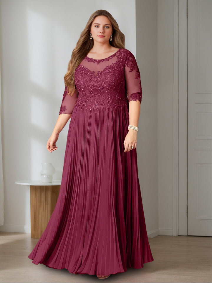 Plus Size Floor-Length A-Line Princess Scoop Neck Mother of the Bride Dress with Half Sleeves and Sequins Plus Size Floor-Length A-Line Princess Scoop Neck Mother of the Bride Dress with Half Sleeves and Sequins