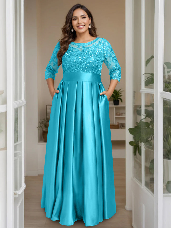 green emerald velvet dress Ever-Pretty Plus Size Sequin Chiffon Formal Dress with 3/4 Sleeves Holiday Fiesta Dress main image 1